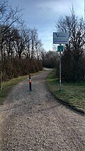 Beginn des niederösterreichischen Abschnittes vom Thermenradweg an der Grenze zwischen Wien und Vösendorf