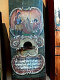 Bienenstock von 1812 mit der Abbildung von David und Goliath. Museum Schloss Trautenfels, Steiermark.