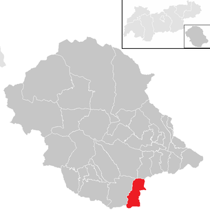 Lage der Gemeinde Untertilliach im Bezirk Lienz (anklickbare Karte)
