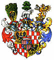 Wappen der Grafen Schaff­gotsch, genannt Semperfrei von und zu Kynast und Greiffen­stein, Frei­herren zu Trachenberg