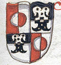 Wappen (ohne Zierde) des Salzburger Erzbischofs Michael von Kuenburg, nach 1587, aus der Salzburgischen Chronik bis 1587