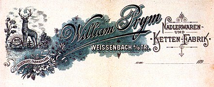 Weissenbach an der Triesting, Zweigwerk William Prym Nadlerwaren- und Ketten-Fabrik, Briefkopf, 1894