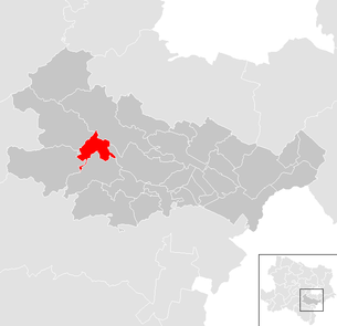 Lage der Gemeinde Weissenbach an der Triesting im Bezirk Baden (anklickbare Karte)