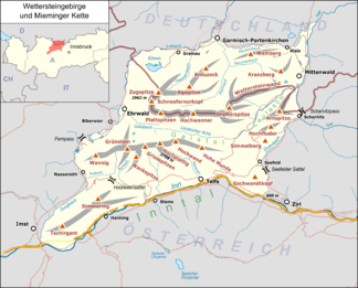 Übersichtskarte des Wettersteingebirge und der Mieminger Kette