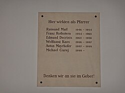 Gedenktafel an die hier wirkenden Pfarrer