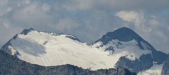 Wollbachspitze (rechts) und Hollenzkopf (links) mit Grasleitenkees, gesehen von Nordosten