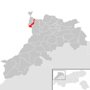 Lage der Gemeinde Zöblen im Bezirk Reutte (anklickbare Karte)