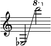  { \override Score.TimeSignature #'stencil = ##f \time 3/2
     es2  \glissando \ottava #1 d''''2    }
