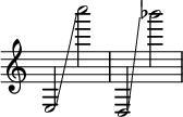  { \override Score.TimeSignature #'stencil = ##f  e2 \glissando c''''2  d2 \glissando bes'''2 } 