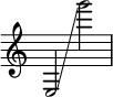  { \override Score.TimeSignature #'stencil = ##f
    e2 \glissando g'''2 }

