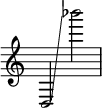  { \override Score.TimeSignature #'stencil = ##f
    d2 \glissando bes'''2 }
