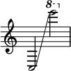  { \override Score.TimeSignature #'stencil = ##f
    c2 \glissando \ottava #1 e''''2 }
