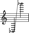  { \override Score.TimeSignature #'stencil = ##f
    bes,2 \glissando bes'''2 }
