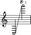  { \override Score.TimeSignature #'stencil = ##f
    c2 \glissando \ottava #1 a''''2 }

