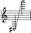  { \override Score.TimeSignature #'stencil = ##f
    cis2 \glissando  a'''2 }
