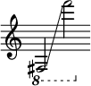  { \override Score.TimeSignature #'stencil = ##f \time 3/2
  \ottava #-1 fis,2 \glissando  f''2    }

