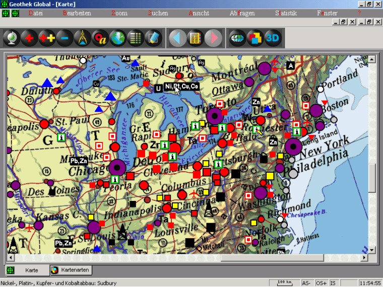 Reliefkarte: Themengebiete