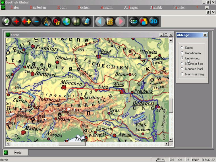 Reliefkarte: verschiedene Abfragen