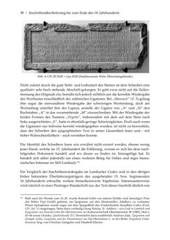 Bild der Seite - 38 - in Der sogenannte Antiquus Austriacus und weitere auctores antiquissimi - Zur ältesten Überlieferung römerzeitlicher Inschriften im österreichischen Raum