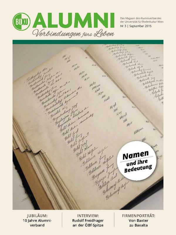 Cover of the book 'Alumni - Das Magazin des Alumniverbandes der Universität für Bodenkultur Wien, Volume 3/2015'