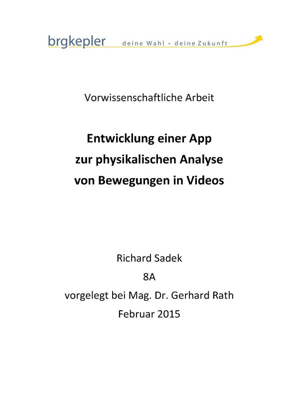 Cover of the book 'Entwicklung einer App zur physikalischen Analyse von Bewegungen in Videos'