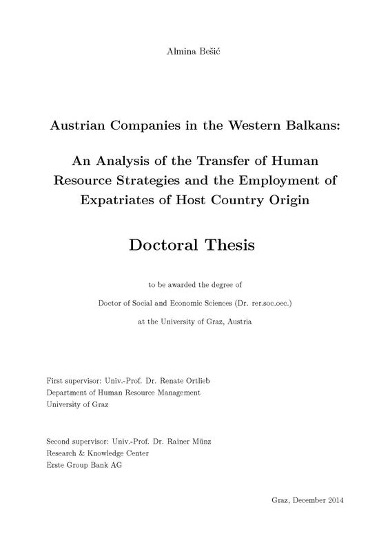 Bucheinband von 'Austrian Companies in the Western Balkans - An Analysis of the Transfer of Human Resource Strategies and the Employment of Expatriates of Host Country Origin'