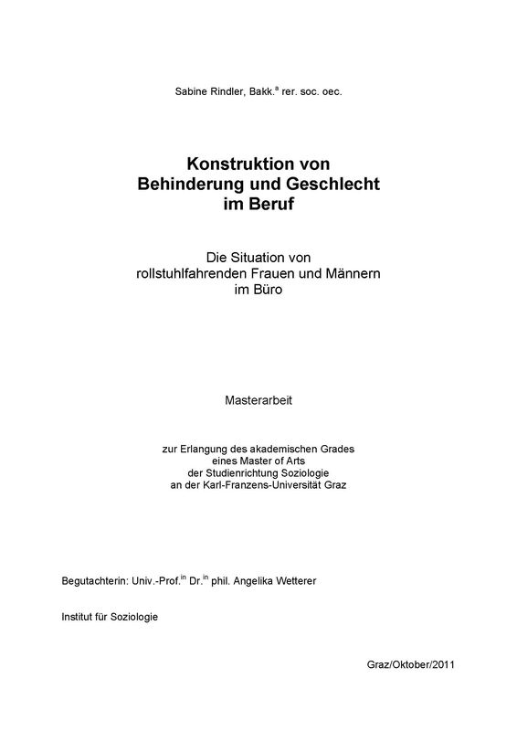 Cover of the book 'Konstruktion von Behinderung und Geschlecht im Beruf - Die Situation von rollstuhlfahrenden Frauen und Männern im Büro'