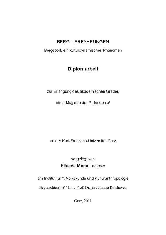 Cover of the book 'Berg –  Erfahrungen - Bergsport, ein kulturdynamisches Phänomen'