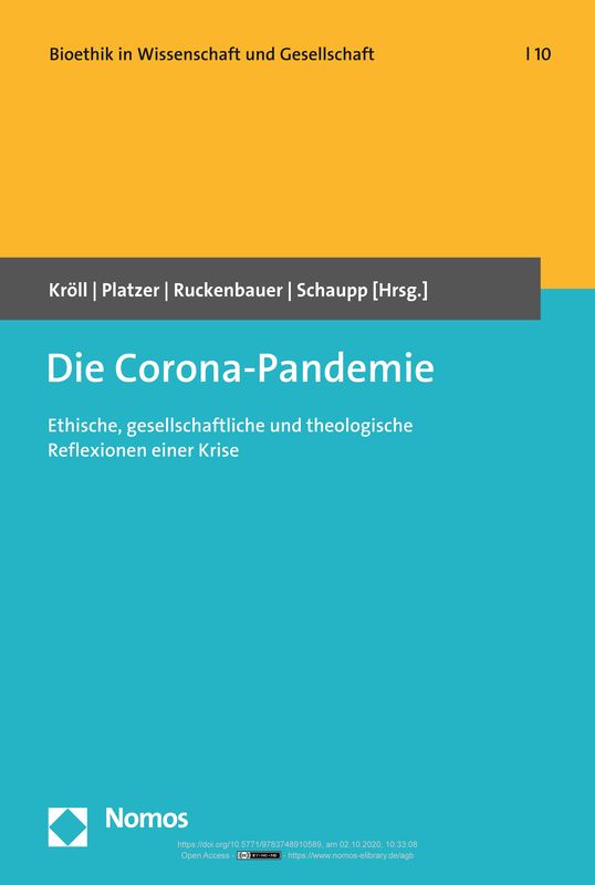 Cover of the book 'Die Corona-Pandemie - Ethische, gesellschaftliche und theologische Reflexionen einer Krise'