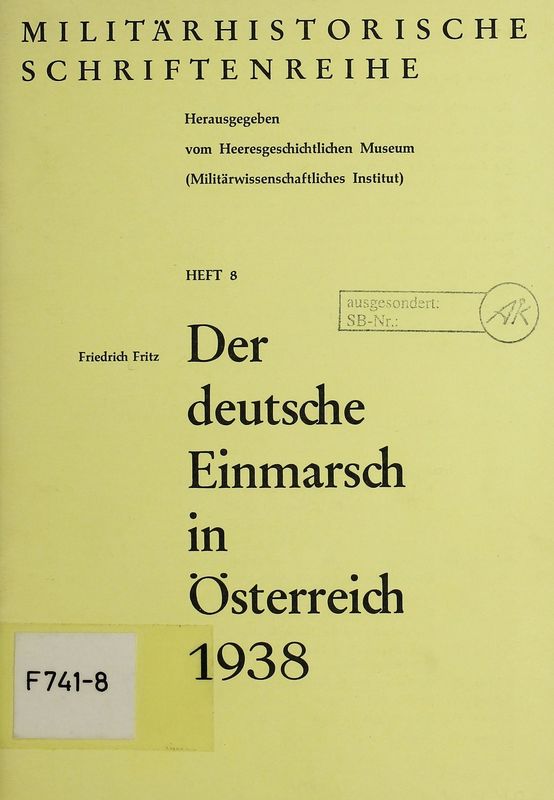 Cover of the book 'Der deutsche Einmarsch in Österreich 1938'