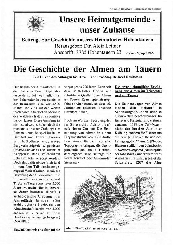 Cover of the book 'Die Geschichte der Almen am Tauern - Von den Anfängen bis 1639, Volume 29'