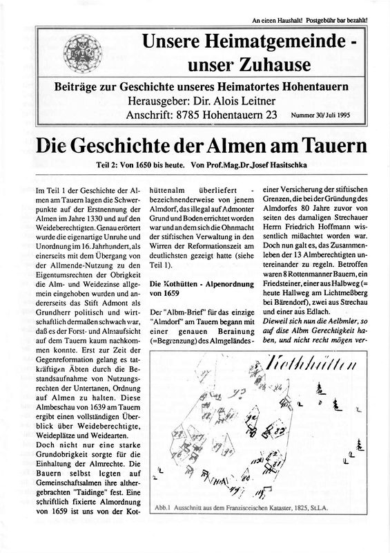 Cover of the book 'Die Geschichte der Almen am Tauern - Von 1650 bis heute, Volume 30'
