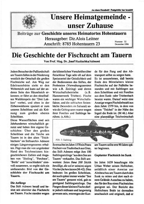 Bucheinband von 'Die Geschichte der Fischzucht am Tauern, Band 32'