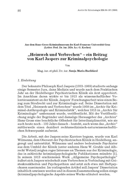 Cover of the book '„Heimweh und Verbrechen“ – ein Beitrag von Karl Jaspers zur Kriminalpsychologie'