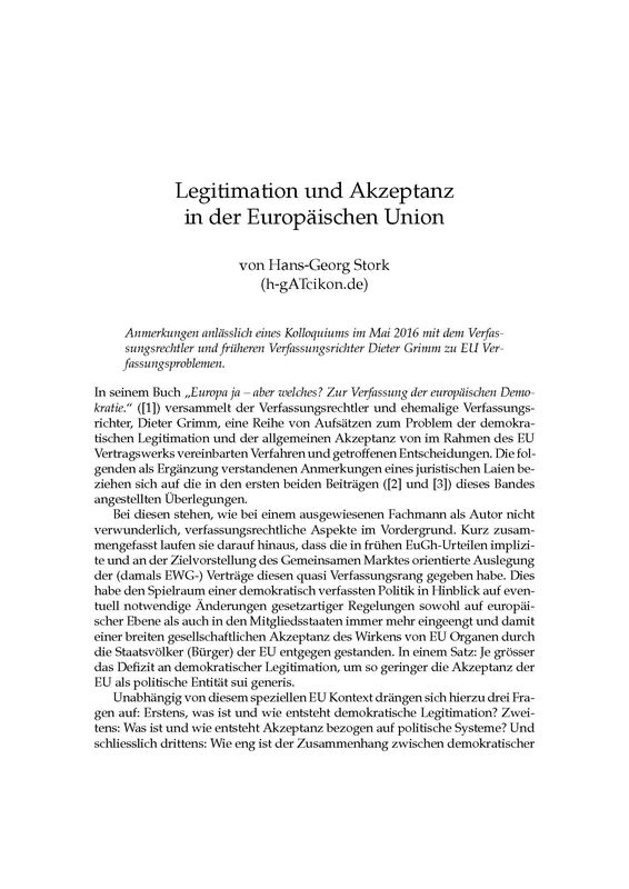 Cover of the book 'Legitimation und Akzeptanz in der Europäischen Union'