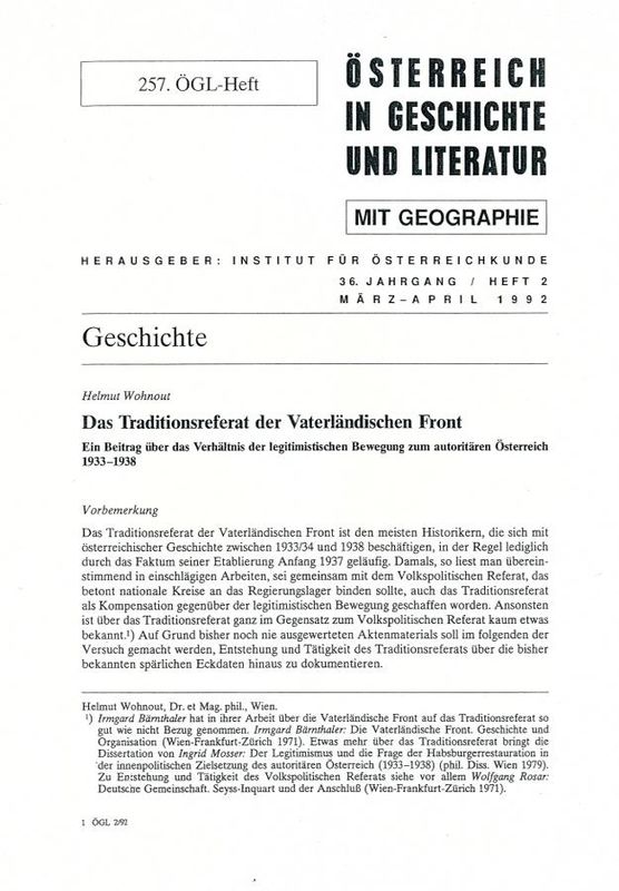 Bucheinband von 'Österreich in Geschichte und Literatur - Das Traditionsreferat der Vaterländischen Front'