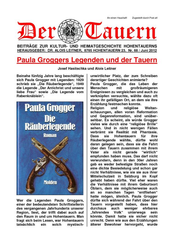 Cover of the book 'Paula Groggers Legenden und der Tauern, Volume 68'