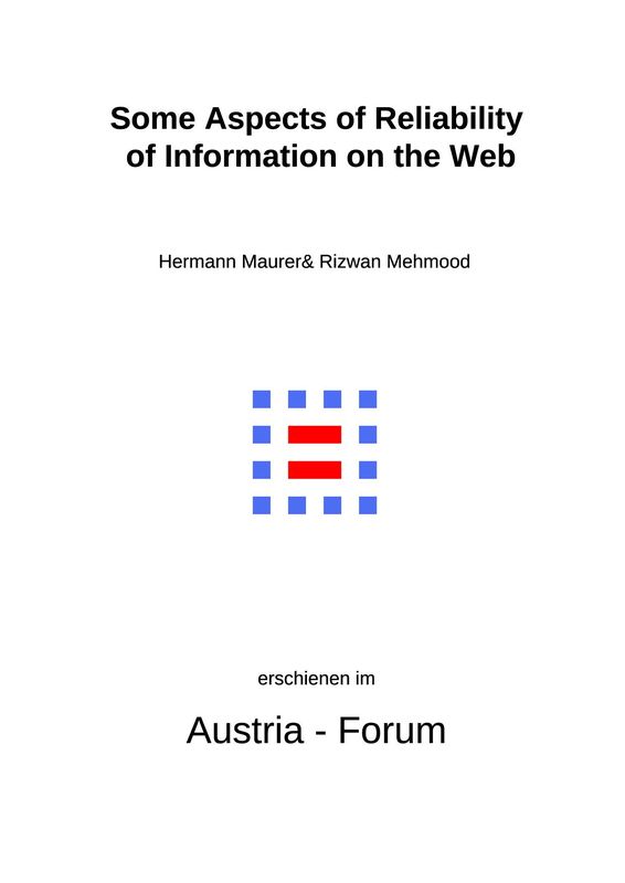 Cover of the book 'Some Aspects of Reliability of Information on the Web'