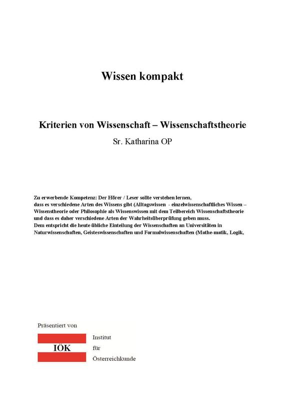 Cover of the book 'Wissen kompakt - Kriterien von Wissenschaft – Wissenschaftstheorie'