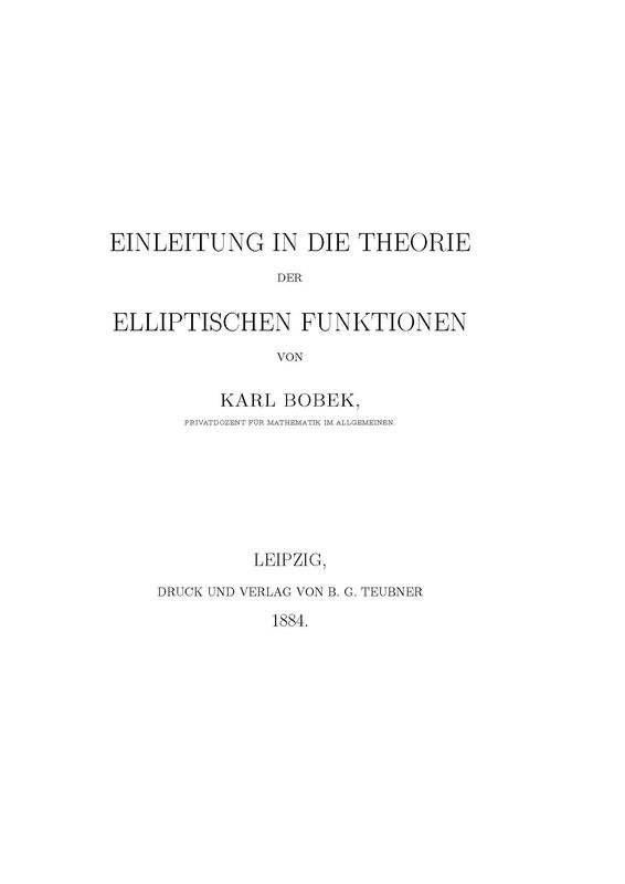Bucheinband von 'Einleitung in die Theorie der Elliptischen Funktionen'