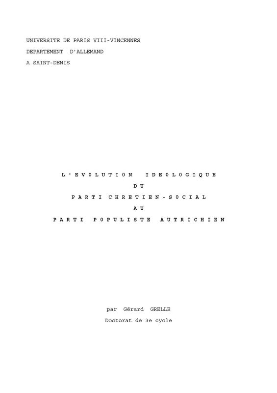 Cover of the book 'L'evolution ideologique du part chretien - social au parti populiste autrichien'