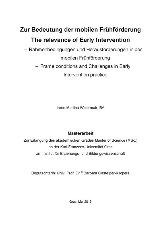 Cover of the book 'Zur Bedeutung der mobilen Frühförderung - The relevance of Early Intervention - Rahmenbedingungen und Herausforderungen in der mobilen Frühförderung -  Frame conditions and Challenges in Early Intervention practice'