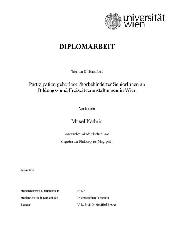 Bucheinband von 'Partizipation gehörloser/hörbehinderter SeniorInnen an Bildungs- und Freizeitveranstaltungen in Wien'