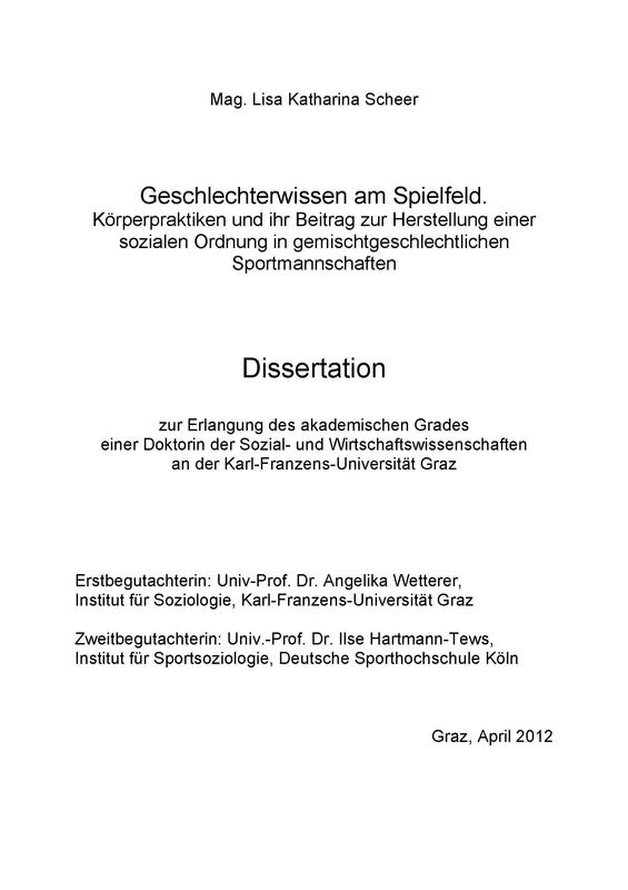 Cover of the book 'Geschlechterwissen am Spielfeld - Körperpraktiken und ihr Beitrag zur Herstellung einer sozialen Ordnung in gemischtgeschlechtlichen Sportmannschaften'