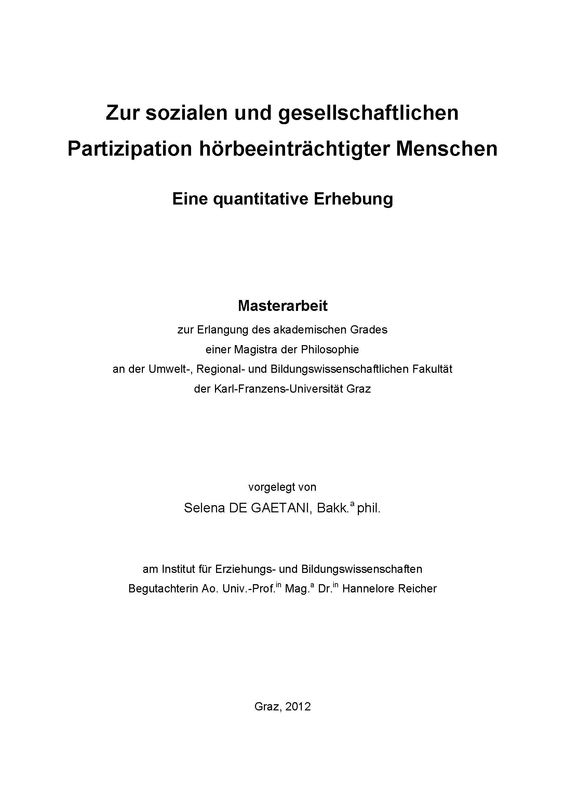 Cover of the book 'Zur sozialen und gesellschaftlichen Partizipation hörbeeinträchtigter Menschen - Eine quantitative Erhebung'