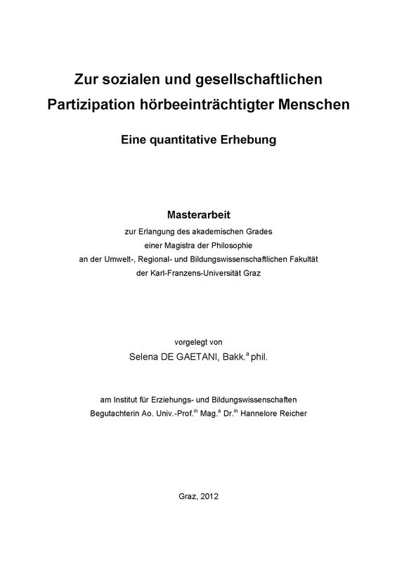 Bucheinband von 'Zur sozialen und gesellschaftlichen Partizipation hörbeeinträchtigter Menschen - Eine quantitative Erhebung'