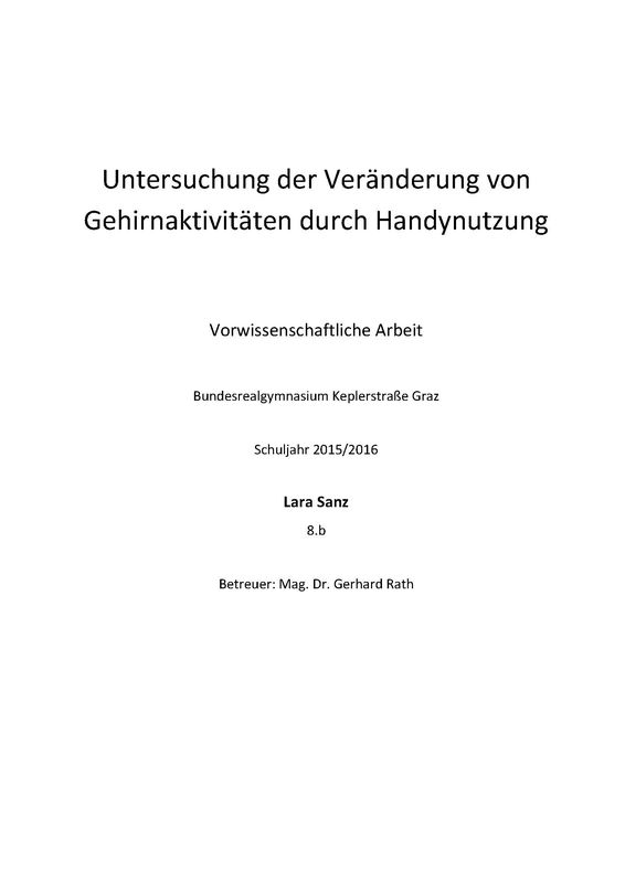 Cover of the book 'Untersuchung der Veränderung von Gehirnaktivitäten durch Handynutzung'