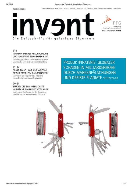 Cover of the book 'invent - Die Zeitschrift für geistiges Eigentum, Volume 1|2018'