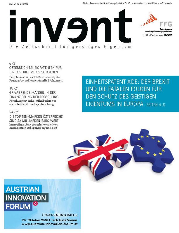 Cover of the book 'invent - Die Zeitschrift für geistiges Eigentum, Volume 3|2016'