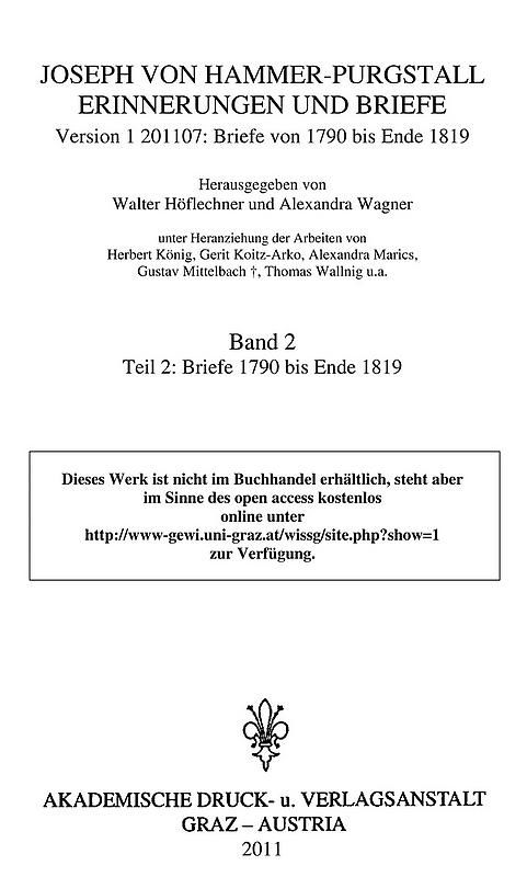 Cover of the book 'Joseph von Hammer-Purgstall Erinnerungen und Briefe, Volume 41/2'